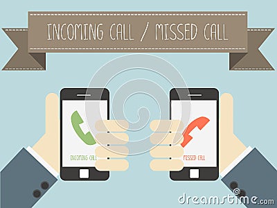 Incoming call and missed call on smartphone Vector Illustration
