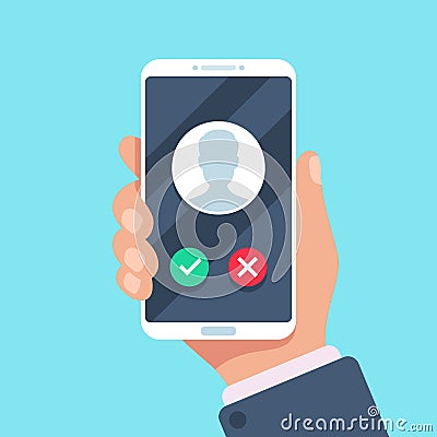 Incoming call on mobile phone. Calling on smartphone with caller avatar, contact photo on ringing phones screen vector Vector Illustration