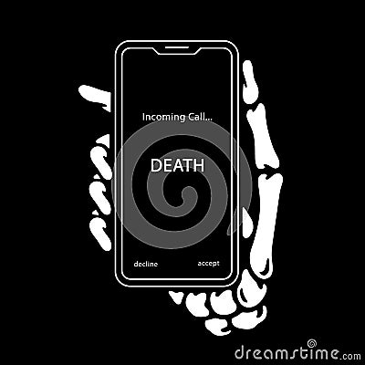 INCOMING CALL SKELETON HAND WITH PHONE Vector Illustration