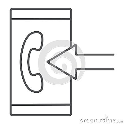 Incoming call thin line icon, smartphone and ring Vector Illustration