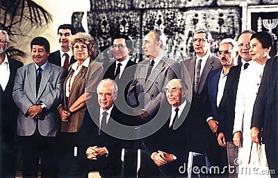 Incoming Israeli Government Sits for Portrait in President's Official Residence in Jerusalem, 1992 Editorial Stock Photo