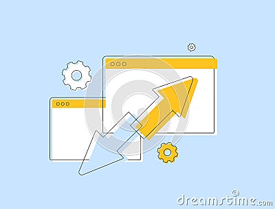 Incoming links SEO strategy with backlinks and website inbound links. Essential for search engine optimization, boosting Vector Illustration