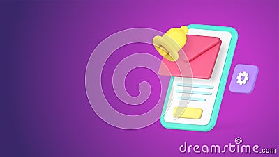 Incoming new message reminder inbox email smartphone application 3d icon realistic vector Vector Illustration