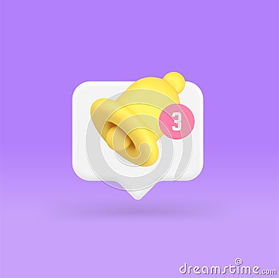 Incoming reminder alert sound notification application ring bell message inbox 3d icon vector Vector Illustration