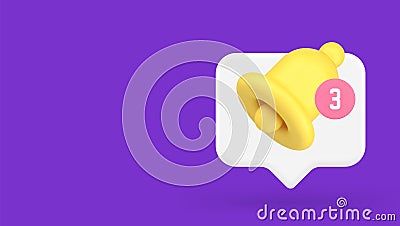 Incoming reminder alert sound notification application ring bell message inbox 3d icon vector Vector Illustration