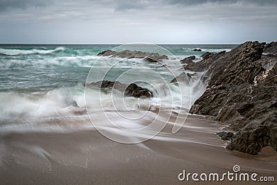 Incoming Tide, Fistral Beach, Newquay, Cornwall Stock Photo