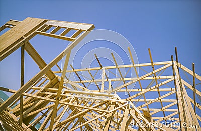 Incomplete building construction, roof detail Stock Photo