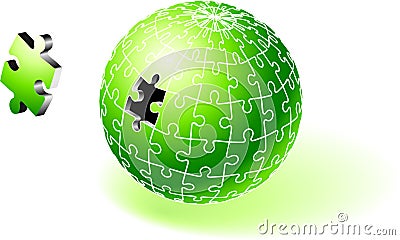 Incomplete Green Globe Puzzle Stock Photo