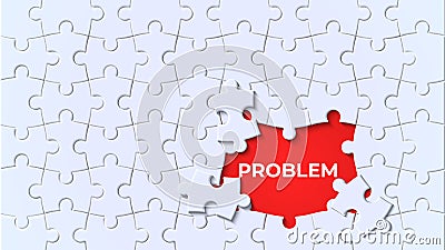 Incomplete jigsaw puzzle piece with the word Problem. Concept of solutions in solving problems. Illustration of finding solutions Vector Illustration