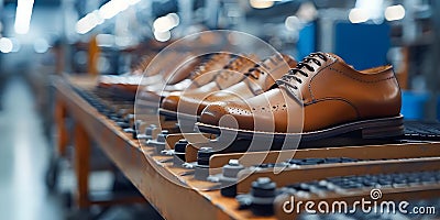 Incorporating Advanced Technology in a Modern Shoe Factory. Concept Smart Robotics, Automated Stock Photo