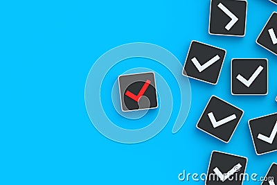 Incorrect choice concept. Red check mark on button. Wrong decision. Negative action. Falsification of results Stock Photo