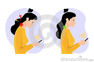 Incorrect and correct position, using the phone Vector Illustration
