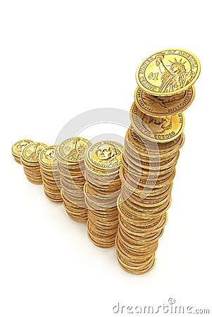 Increase bars graph from gold dollars Stock Photo