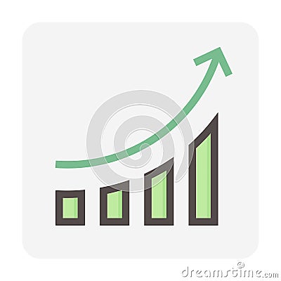 Bar chart or bar graph increasing vector icon design. 48x48 pixel perfect and editable line stroke. Vector Illustration