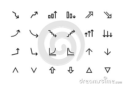 Increase and decrease line icons. Growth and fall symbols for web page and application UI. Vector up and down editable Vector Illustration