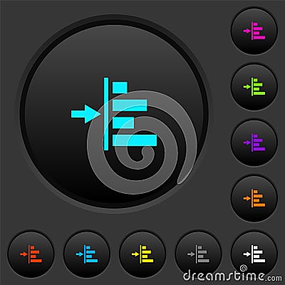 Increase left indentation of content dark push buttons with color icons Stock Photo