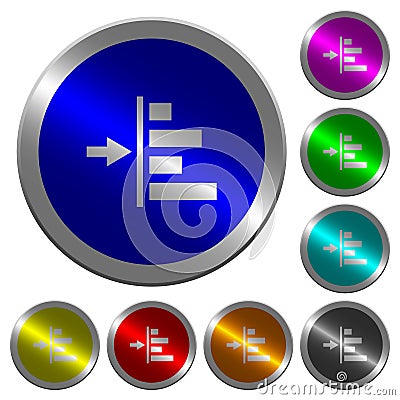 Increase left indentation of content luminous coin-like round color buttons Stock Photo