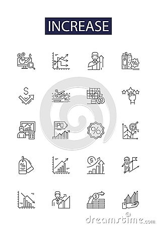 Increase line vector icons and signs. Accelerate, Amplify, Expand, Enhance, Advance, Augment, Uplift, Escalate outline Vector Illustration