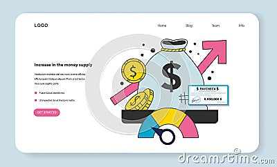 Increase in the money supply as a financial inflation cause web banner Cartoon Illustration