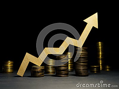 Increase of profit. Money and growth up arrow. Success in business Stock Photo