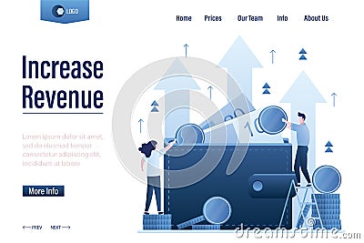 Increase revenue landing page template. Wallet full of money. High interest rate. Growing quotes, raise capital Vector Illustration