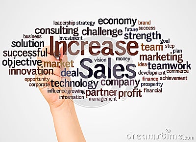 Increase Sales word cloud and hand with marker concept Stock Photo