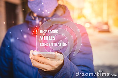 Increased virus concentration alert on smartphone Stock Photo