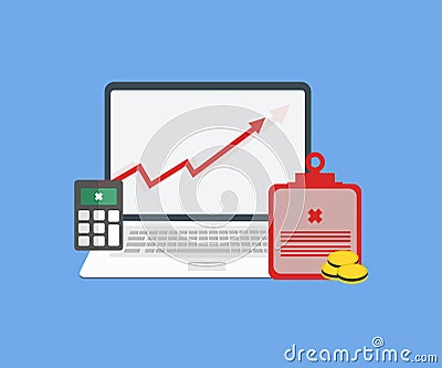 Increasing diagram of inflation rate screen laptop. Inflation and stagnation logo design. Financial growth, interest rate. Vector Illustration