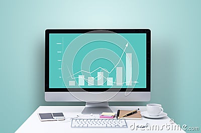 Increasing graph on computer screen Stock Photo