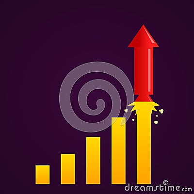 Increasing graph with rocket Vector Illustration