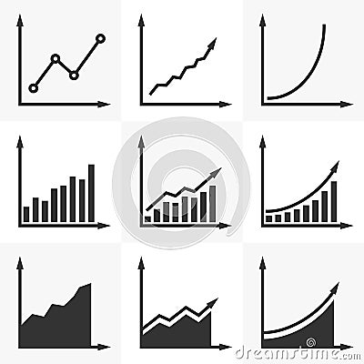 Increasing graph. Set of vector diagrams with a rising trend. S Vector Illustration