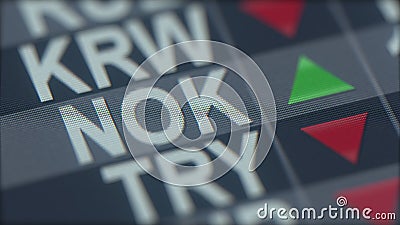 Increasing Norwegian Krone exchange rate indicator on computer screen. NOK forex ticker. 3D rendering Stock Photo