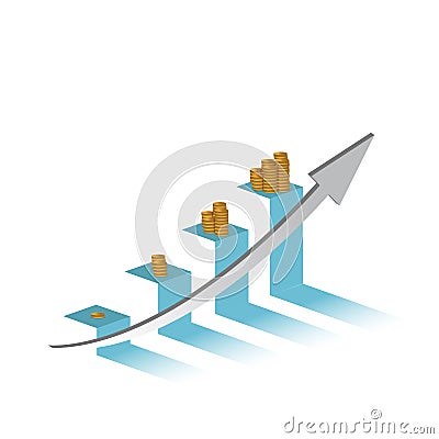 increasing profits on a business graph. Cartoon Illustration