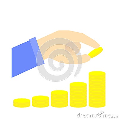 Increasing stack of coin with hand, saving money concept, retirement plan, infographic vector Vector Illustration