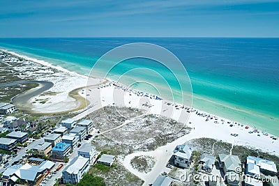 Incredible Aerial View of the Village and Beach---and Open Western Lake Outflow--- of Grayton Beach Florida Stock Photo