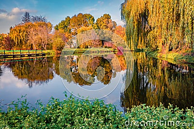 Incredible autumn scene of city park. Stock Photo