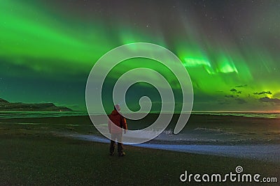 Incredible bright northern lights. Stock Photo