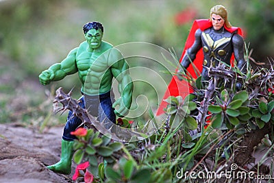 Incredible hulk & king of Asgard Thor posing Editorial Stock Photo