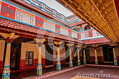 Chettinadu Style Heritage Homes in Karaikudi, Pallathur, Athangudi & Kothamangalam are the most lavish & exquisite architectural b Stock Photo