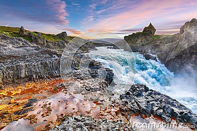 Incredible landscape scene of Geitafoss waterfall Stock Photo