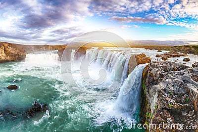 Incredible landscape scene of powerful Godafoss waterfall Stock Photo