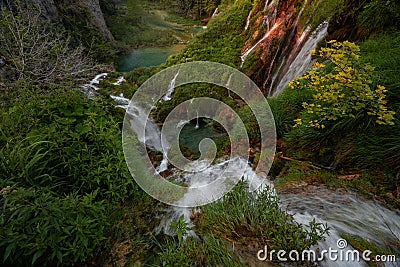 The incredible nature and beauty of Plitvice lakes and waterfalls in Croatia. Stock Photo