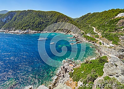 Incredible nature of Skopelos island, Sporades, Greece. Mamma Mia beach Stock Photo