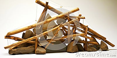Incredible structure made of sticks. Zen mediation concept. Generative AI Stock Photo