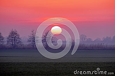 Incredible sunset in Friesland the Netherlands Stock Photo