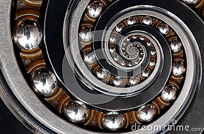 Incredible unrealistic surreal industrial Ball Bearing spiral abstract pattern background. Spiral machinery abstract surreal Stock Photo