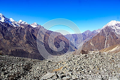 Mount Langtang and Lirung through the way to Tsergo-ri Stock Photo