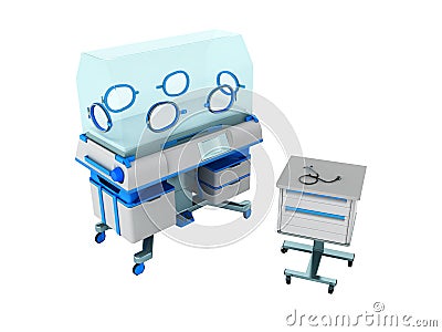 Incubator for children blue 3d rendering on white background no Stock Photo