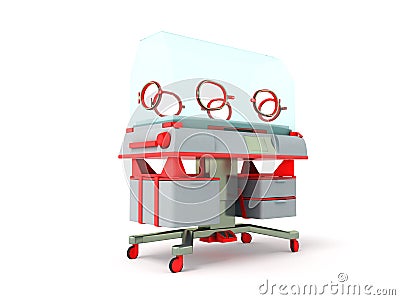 Incubator for children red 3d render on white background Stock Photo