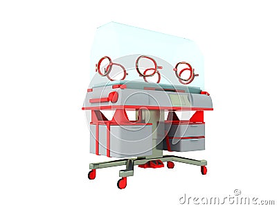 Incubator for children red 3d render on white background no shad Stock Photo